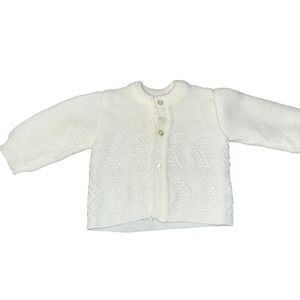 Renzo Vintage 60's Made in Italy Baby White Knit‎ Cardgian 6M